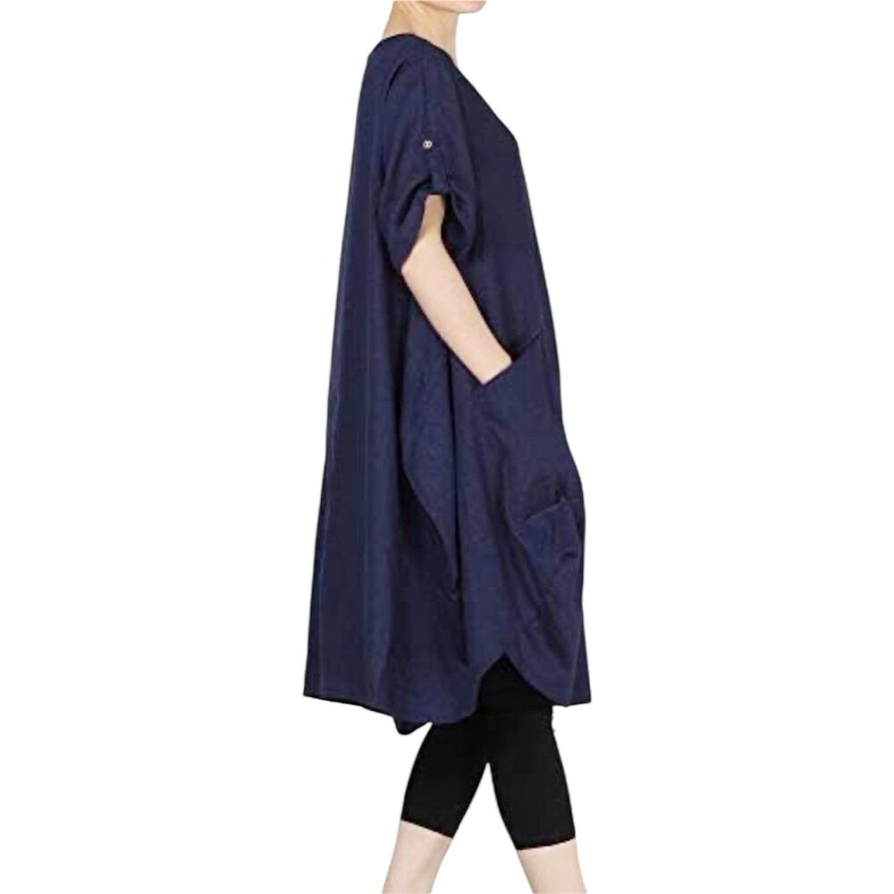 LaovanIn Women's Plus 3XL Tunic Dress Summer Cotton Linen T Shirt Knee-Length - Picture 15 of 16